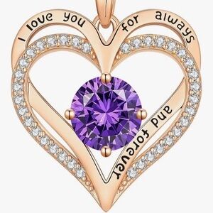 Louisa Secret Love Heart Amethyst Birthstone Necklace Chain Women’s Holiday Gift
